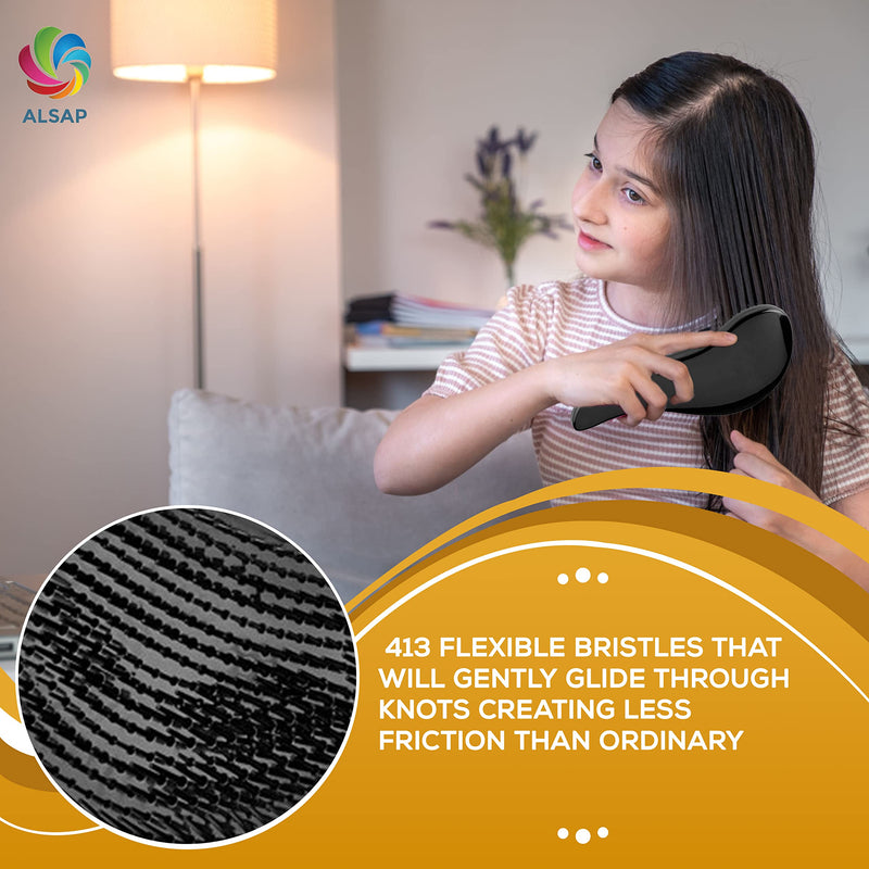 ALSAP Detangler Hair Brush with Combing Tool - Tangle Teaser Hair Brush for Women / Girls / Kids - Detangling Accessories for Long / Short - Curly / Wavy and Wet hair (black) black - NewNest Australia