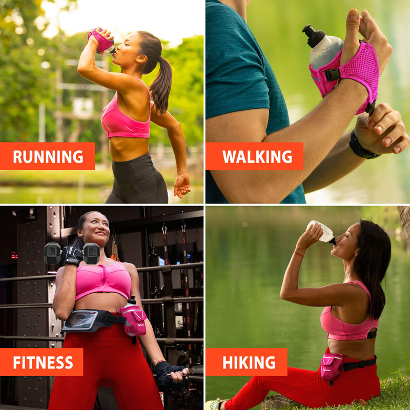 “2-in-1 Running Fun” - Handheld 12 Oz. Water Bottle & Running Belt Add-on - Straps Onto Your Hand or Slides on Belt! Waterproof Pocket Holds Money, Key, Gels – Maximises Your Time, Freedom and Health! Hot Pink - NewNest Australia