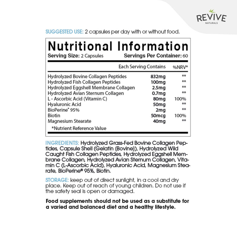 Multi Collagen Protein Capsules - Types I, II, III, V & X - Hydrolysed Grass Fed Bovine, Wild Caught Marine & Free-Range Chicken, Made with Hyaluronic Acid & Vitamin C, 120 Caps - NewNest Australia
