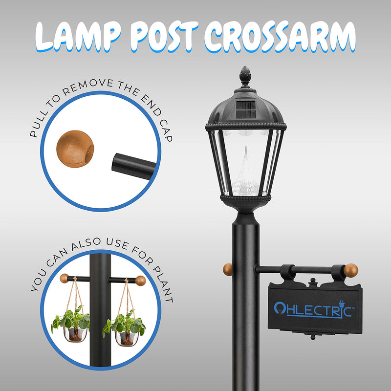 OhLectric OL-43459 Steel Ladder Rest - Black Finish Ladder Rest with Brass Colored Polycarbonate Spherettes - 1-3/8 inches H x 15-3/4 inches W - Lamp Post Cross Arm - Ideal for Post Top Lanterns - NewNest Australia