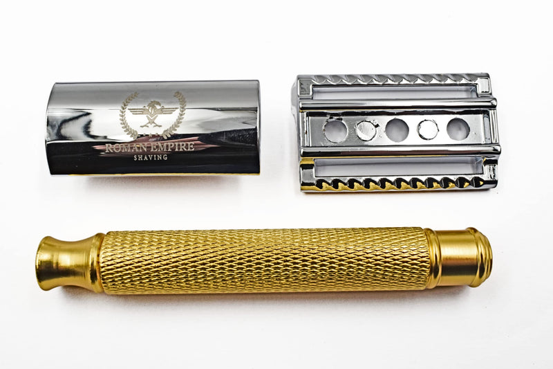 Roman Empire Shaving Double Thread Caesar Gold Safety Razor By Roman Empire Shaving, Classic Razor, Steel Safety Razor With 20 Blades (Astra-Derby Shark Treet) - NewNest Australia