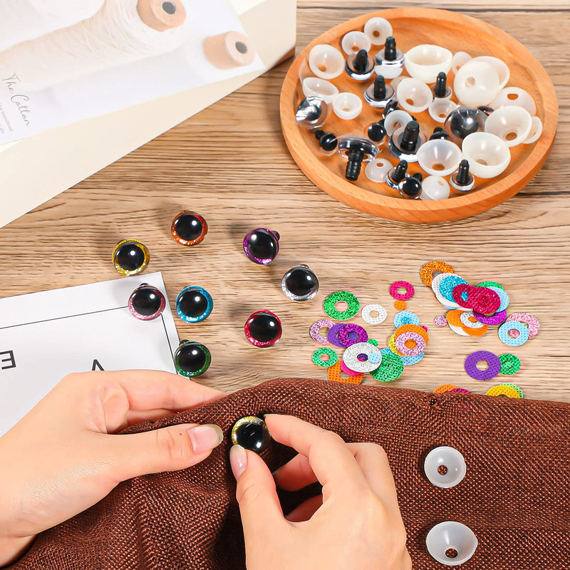 64 Pieces Glitter Plastic Safety Eyes 12 mm 16 mm 18 mm 20 mm Colorful Round Craft Doll Eyes with Washers Half Round Doll Teddy Bear Toy Eyes for Plush Animal and DIY Craft Making, 8 Colors - NewNest Australia
