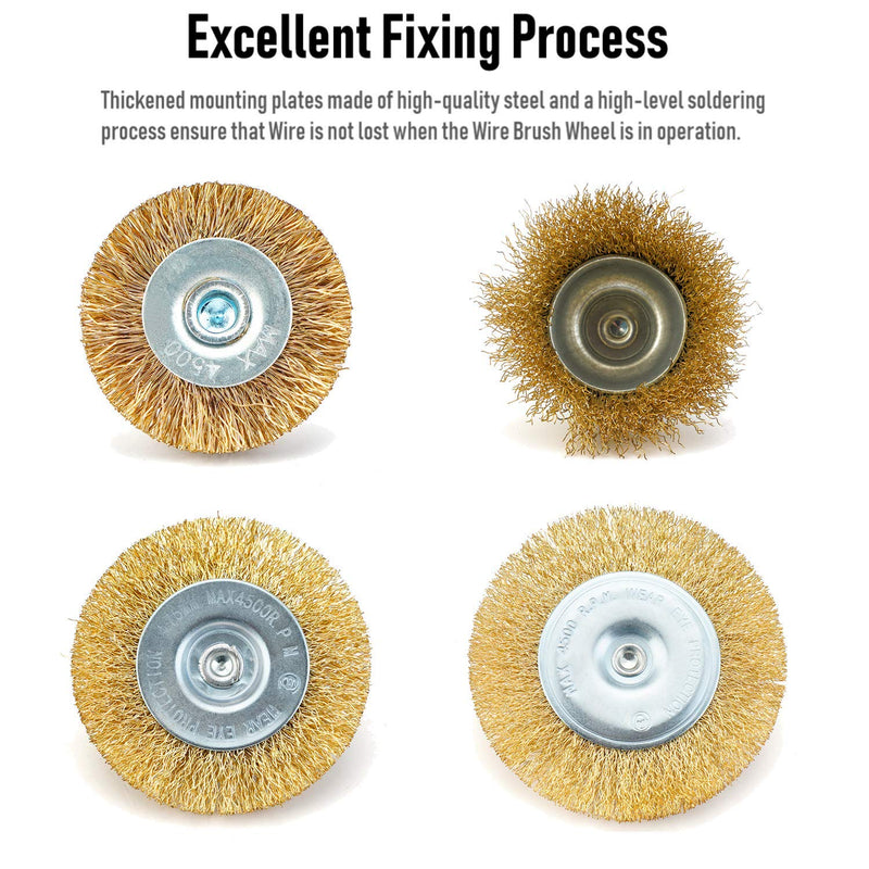 TILAX Wire Brush Wheel Cup Brush Set 7 Piece, Wire Brush for Drill 1/4 Inch Arbor 0.0118 Inch Coarse Brass Coated Crimped Wire Wheel for Used to Clean Rust, Flakes and Abrasives Drill Attachment - NewNest Australia