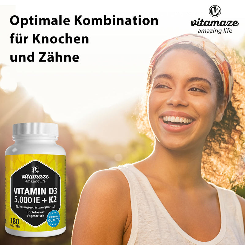 High-dose vitamin D3 K2, 180 tablets, 5000 IU vitamin D3 + 100 mcg vitamin K2 depot, without unnecessary additives, high bioavailability, made in Germany - NewNest Australia