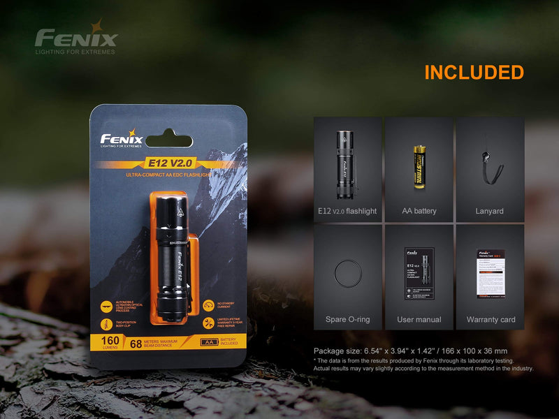 Fenix E12 V2 160 Lumen LED flashlight with EdisonBright AA alkaline battery bundle - NewNest Australia