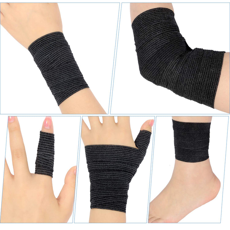 Pangda 12 Pieces Adhesive Bandage Wrap Stretch Self-Adherent Tape for Sports, Wrist, Ankle, 5 Yards Each (1 Inch, Black) 1 Inch (Pack of 12) - NewNest Australia