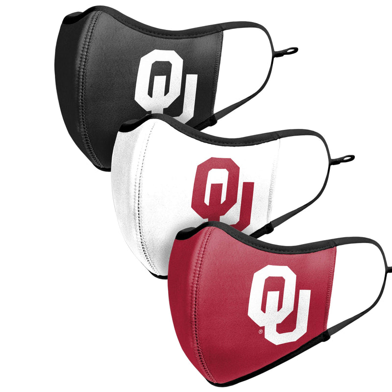 FOCO NCAA unisex-adult NCAA Team Logo Sport Reusable Washable Fashion Face Cover Mask 3-pack Oklahoma Sooners Team Color - NewNest Australia