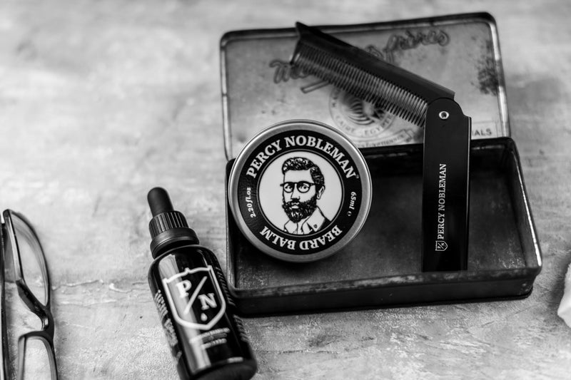 Percy Nobleman Premium Beard Grooming Kit, a limited edition beard grooming kit, includes a premium beard oil, beard balm and foldable comb. - NewNest Australia