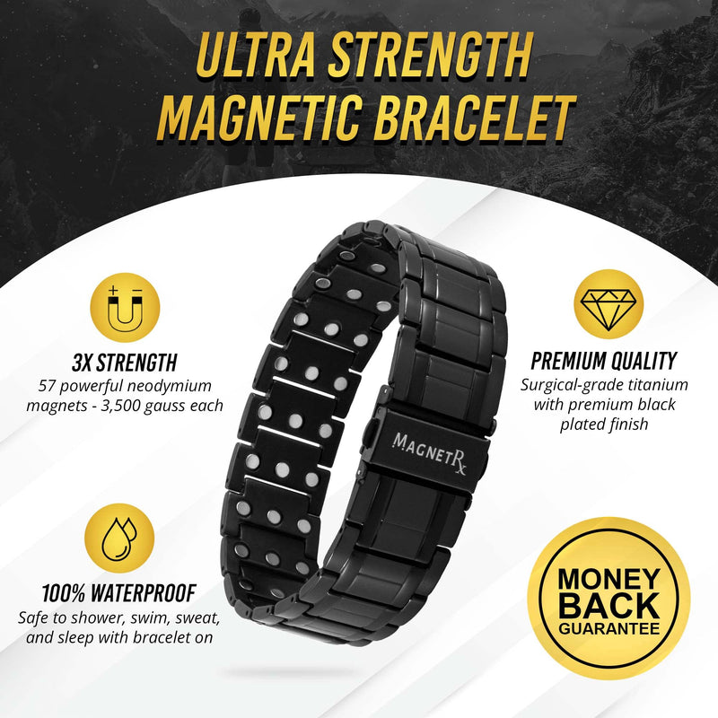 Magnetrx Titanium Magnetic Bracelet For Men With Triple Strength - Magnetic Bands With High-Quality Folding Clasp And Adjustable Length With Sizing Tool (Black) - NewNest Australia