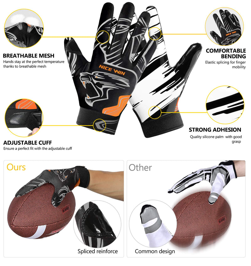 NICEWIN Football Gloves Adult Football Receiver Gloves for Men and Women Black Medium - NewNest Australia