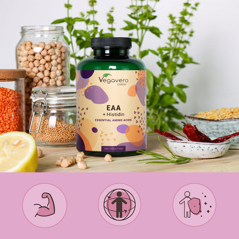 Eaa Tablets Vegavero | 100% Natural - Not Synthetic | All 8 Eaas Including Bcaa (2:1:1) + Histidine | Vegan | 1000 Mg Amino Acids Per Tablet | No Additives | 300 Tablets - NewNest Australia