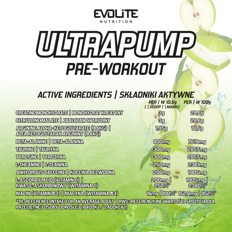 Evolite Nutrition Pre Workout Booster "Ultra Pump" 420 G - Booster Fitness Powder With Creatine Monohydrate And Caffeine - Preworkout - L Arginine - Beta Alanine - Citrulline - NewNest Australia