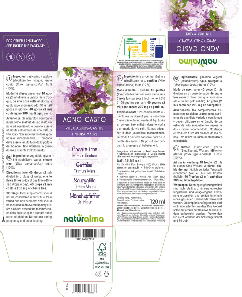 Monk's pepper (Vitex agnus-castus) fruits alcohol-free mother tincture Naturalma | Liquid extract drops 120 ml | Dietary supplements | Vegan alcohol-free 120 ml (pack of 1) - NewNest Australia