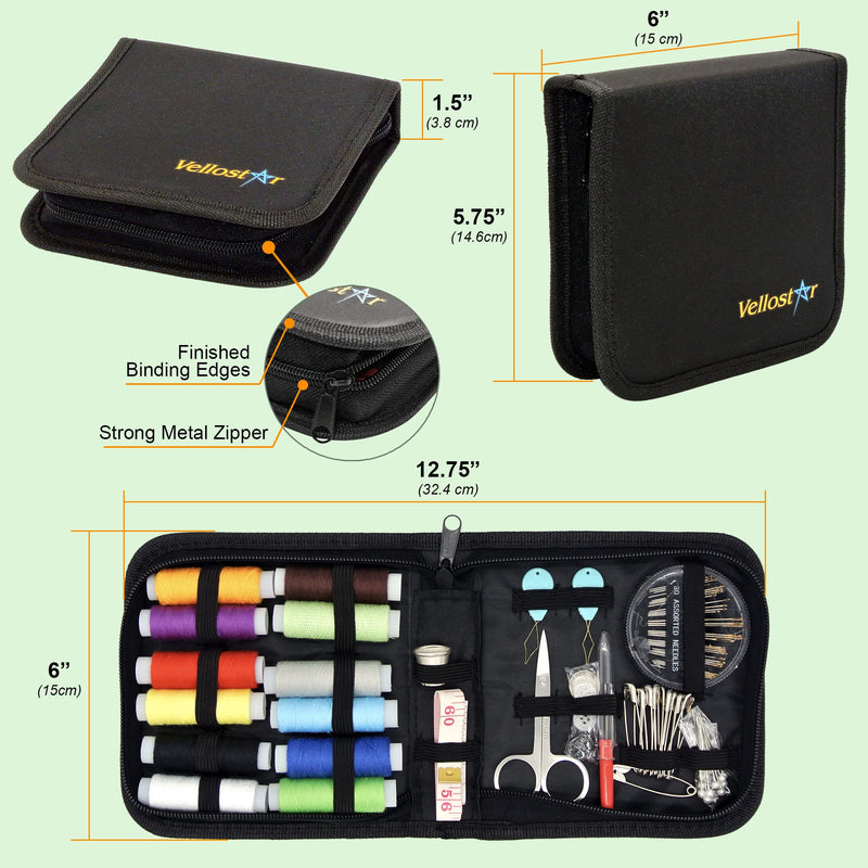 VelloStar Mini Travel Sewing KIT for Adults – Easy to Use Needle and Thread Kit at Home & On The go, Basic Emergency Sewing Kit with Multiple Color Threads & Needles, Beginner Small Sewing Kit Black Pack of 1 - NewNest Australia