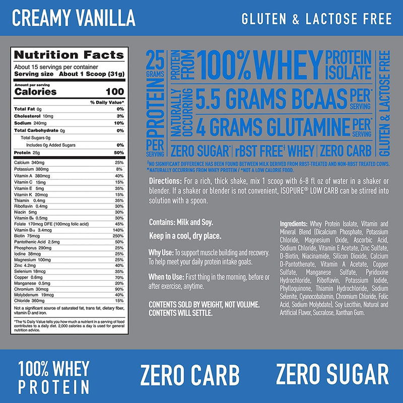 Isopure Zero Carb, Vitamin C and Zinc for Immune Support, 25g Protein, Keto Friendly Protein Powder, 100% Whey Protein Isolate, Flavor: Creamy Vanilla, 1 Pound (Packaging May Vary) 1 Pound (Pack of 1) - NewNest Australia
