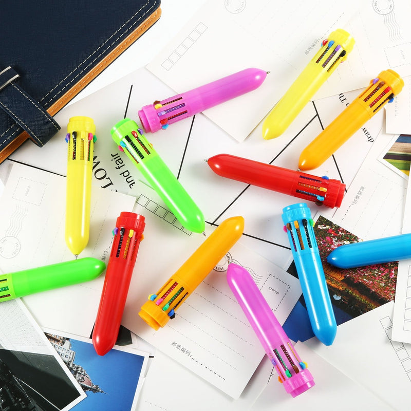 10-in-1 Mini Shuttle Pens Multi-color Pens Colorful Plastic Neon Retractable Ballpoint Pens for Office School Supplies Students Children Christmas Gift (36) - NewNest Australia