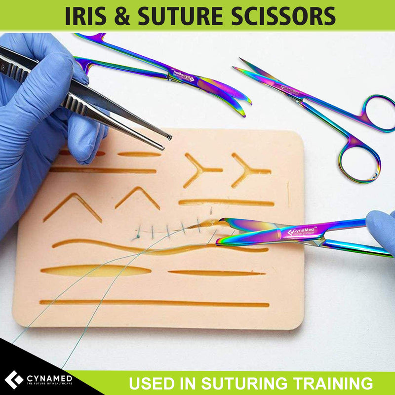 Cynamed Suture Stitch Scissors with Multicolor/Rainbow Titanium Coating - Premium Quality Instrument- Delicate Hook - Perfect for Suture Removal, First Aid, EMS Training and More (4.5 in. - Curved) Curved Hook - NewNest Australia