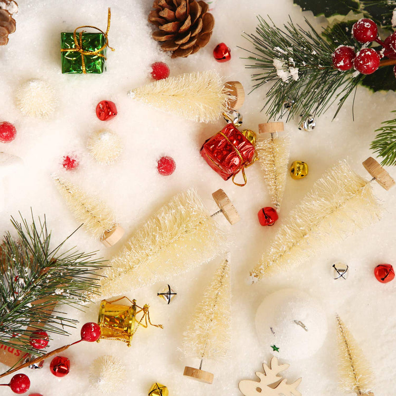 SATINIOR 60 Pieces Artificial Mini Christmas Tree Sisal Snow Trees Bottle Brush Christmas Trees Pine Trees Ornaments with Wooden Base for Christmas Party Home Decoration (4 Sizes, White) 4 Sizes - NewNest Australia