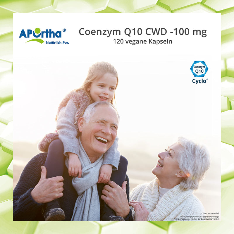 APOrtha® Coenzyme Q10 CWD 100 mg - 120 vegan capsules, CoQ10 capsules high dose 100 mg, high bioavailability thanks to water-soluble ubiquinone, daily dose 1 capsule - NewNest Australia