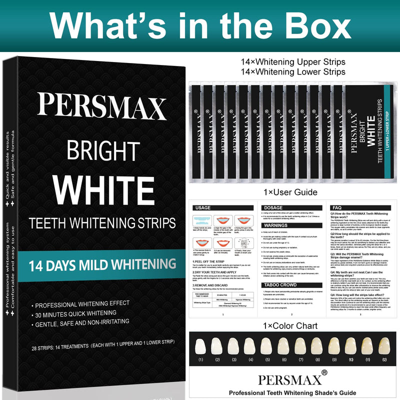PERSMAX Teeth Whitening Strips, Non-Sensitive Teeth Whitener for Tooth Whitening, Non-Slip Dental Whitener Professional Helps to Remove Smoking Coffee Wine Stain, 14 Treatments 28 Strips - NewNest Australia