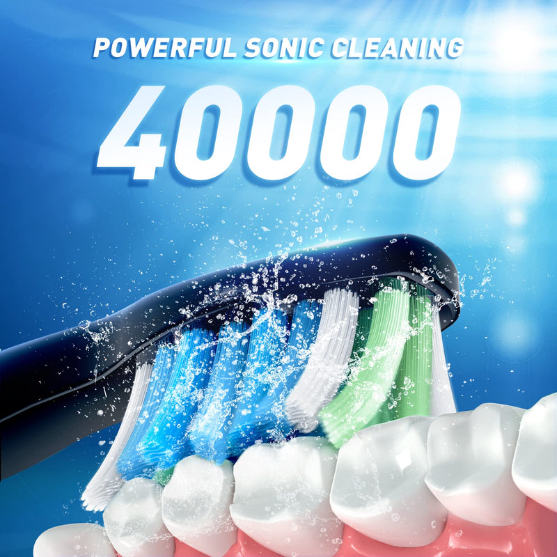 Sonic Electric Toothbrush for Adults, Rechargeable Sonic Toothbrush with Includes 10 Brush Heads, Fast 4 Hr Charge Last 30 Days,with 40000VPM and 3 Modes - Black - NewNest Australia