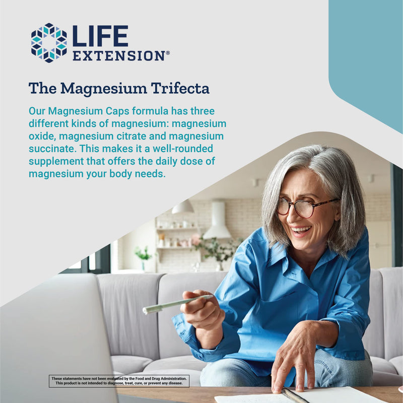 Life Extension Magnesium Caps 500 mg – Essential Mineral Blend For Cardiovascular & Whole-Body Health – Gluten-Free, Non-GMO, Vegetarian -100 Vegetarian Capsules - NewNest Australia