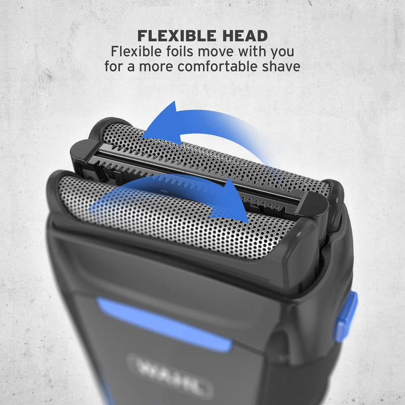 Wahl Clean and Close, Men’s Shaver, Electric Shavers for Men, Beard Shaving, Flex Foil, Waterproof, Easy Clean, Rubber Grip, LED Power Display, Black and Blue - NewNest Australia