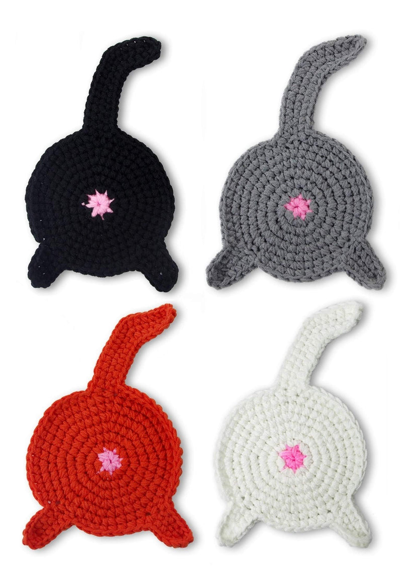 NewNest Australia - Crazy Cat Lady CAT Butt Crochet Drink Coaster Set Funny Cat Gifts for Cat Lover Gifts 