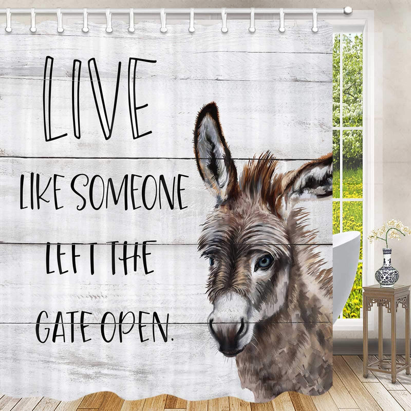 Donkey Shower Curtain, Funny Animal Donkey with Funny Words Farm Animal on Rustic Wood Farmhouse Shower Curtain Sets, Fabric Cabin Shower Curtain Hooks Include，70 in 70''W By 70''L - NewNest Australia