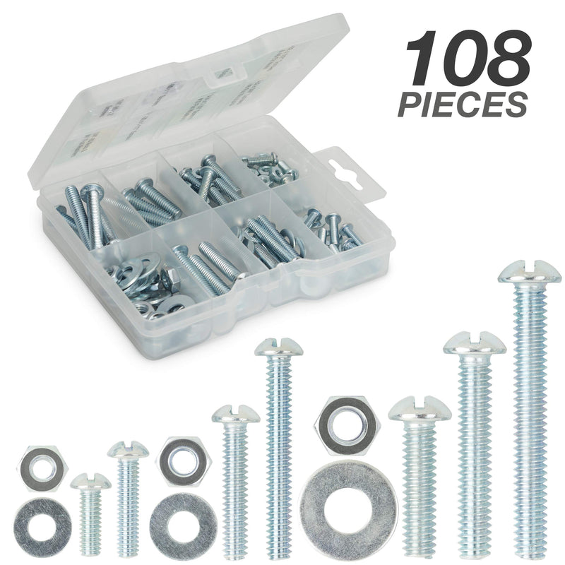 Bolts, Nuts, and Washer Assortment Kit, 108 Pieces - NewNest Australia