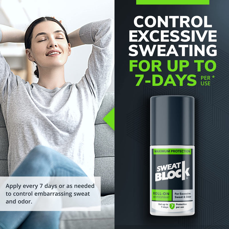 SweatBlock Antiperspirant Roll-on - Maximum Clinical Strength with DRIBOOST | Treat Hyperhidrosis, Excessive Sweat & Odor | Up to 7 Days Sweat Control Per Use | Unisex | 1.2 FL OZ - NewNest Australia