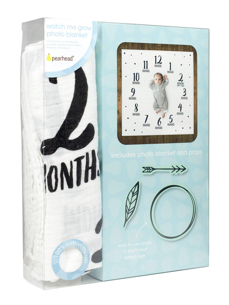 Pearhead Monthly Milestone Photo Blanket and Newborn Photo Props Keepsake Set, Black, and Teal, Adventure Adventure Watch Me Grow Blanket - NewNest Australia