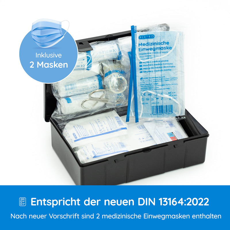 Car First Aid Kit According To Current Din 13164:2022 | Includes 2 Medical Face Masks | Valid For 2023 According To Stvzo | First Aid Kit / Box / First Aid Kit Car / Motorcycle | Black - NewNest Australia