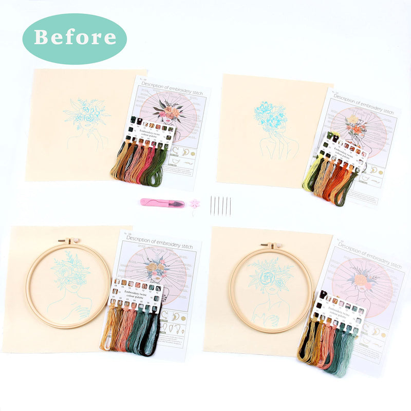 REEWISLY 4 pcs of Embroidery Starter kit with Patterns and Instructions, DIY Adult Beginner Cross Stitch Kits, Including 2 Plastic Embroidery Rings, 1 Pair of Scissors, Colored Threads and Needles apricot cream - NewNest Australia