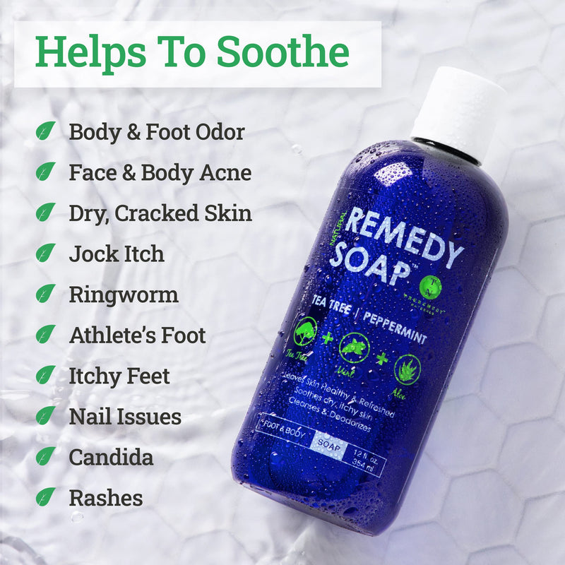 Remedy Soap Tea Tree Oil Body Wash | Helps Body Odor, Athlete's Foot, Jock Itch, Ringworm, Yeast Infections, Skin Irritations | Shower Gel for Women/Men | 100% Natural Tea Tree, Mint & Aloe Skin Cleanser (12 oz) - NewNest Australia