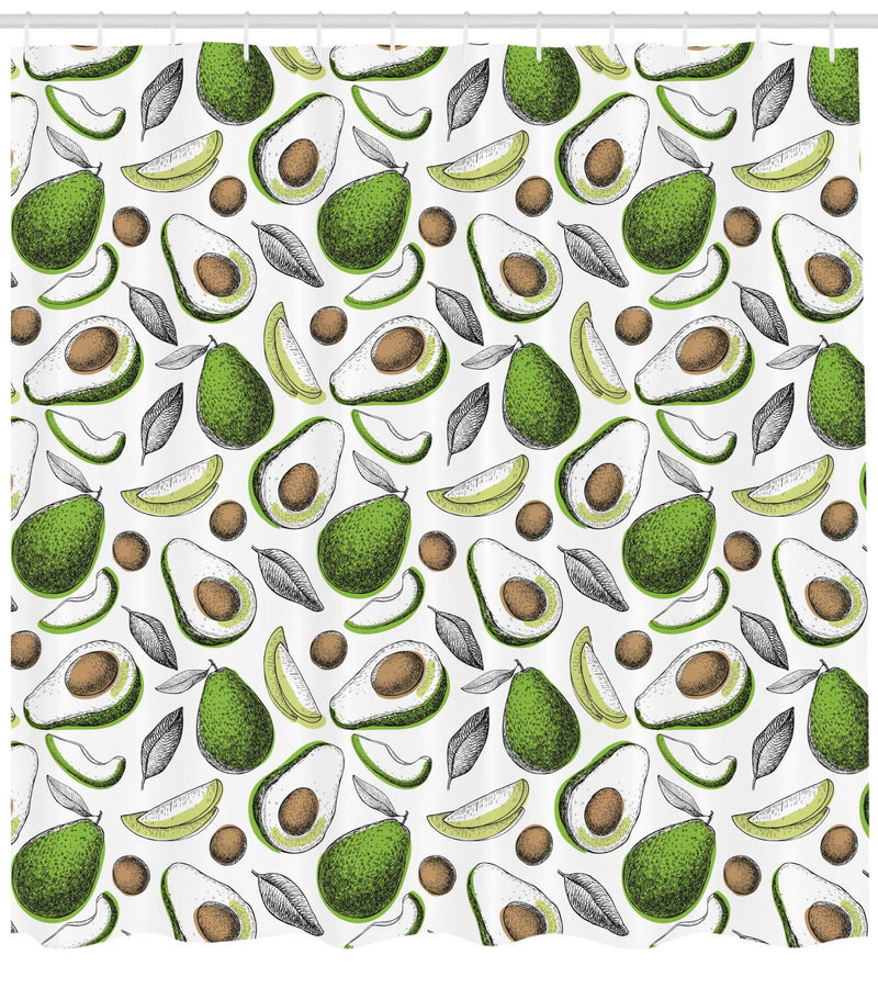 Lunarable Vegetables Shower Curtain, Organic Avocado Leaves Detox Antioxidant Lifestyle Stay Young Print, Cloth Fabric Bathroom Decor Set with Hooks, 70" Long, Lime Green - NewNest Australia