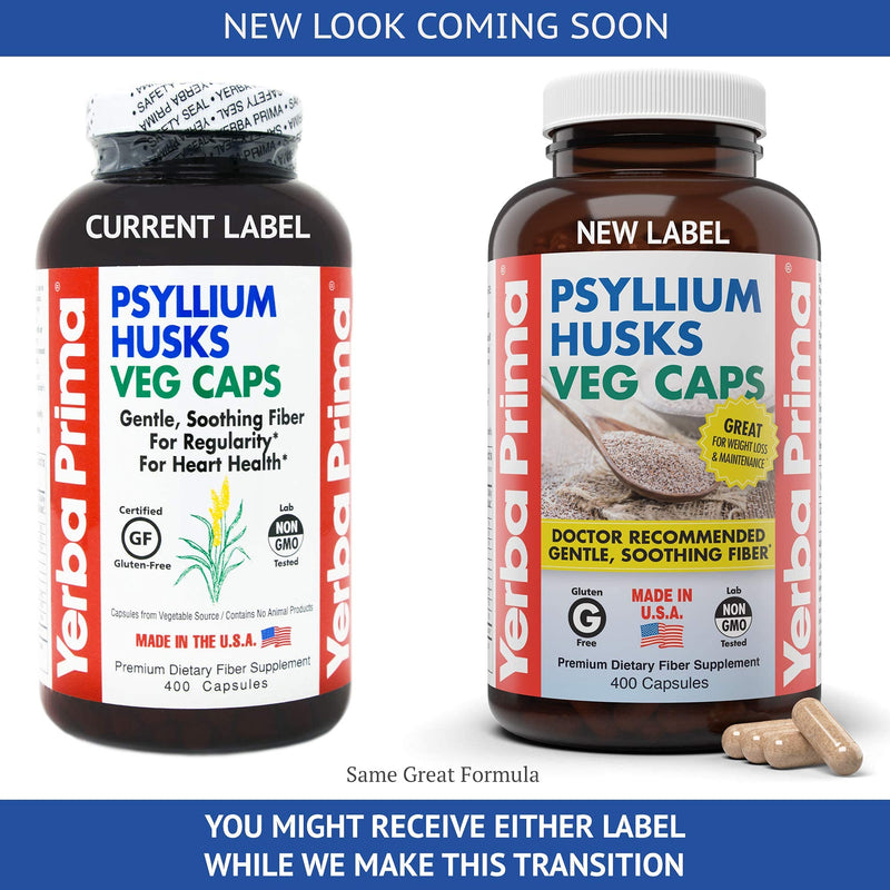 Yerba Prima Psyllium Husks Veg Caps, 400 Capsules (625mg) - Vegan, Non-GMO, Gluten Free, Colon Cleanser, Daily Fiber Supplement for Gut Health & Regularity - NewNest Australia