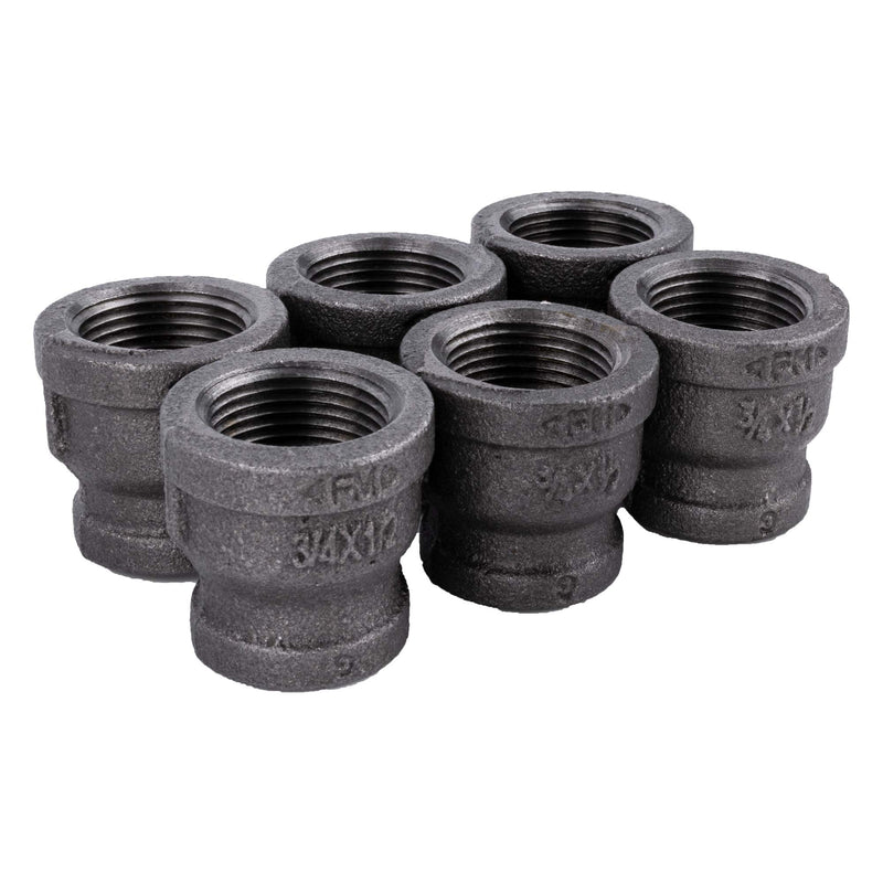 3/4" x 1/2" Inch Reducing Coupling Industrial Malleable Cast Iron Pipe Fitting 6 Pack by Pipe Decor, Pipe Components for Building Tables, Chairs, Shelving, and Custom Furniture, Six Pack Couplings Reducing Coupling 6 Pack - NewNest Australia