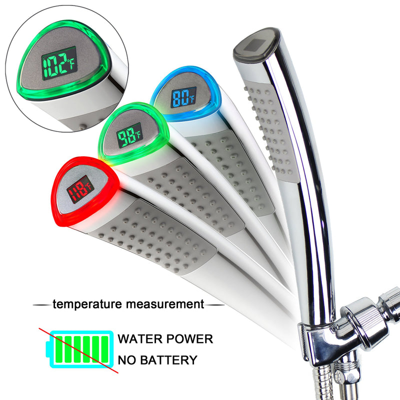 YOO.MEE LED Thermometer Handheld Shower Heads, Water Powered Light to Display Fahrenheit, Special for Skin Showering, Child and Pet Shower, Shower Accessories w/ 79'' Hose, Bracket, Polished Chrome - NewNest Australia