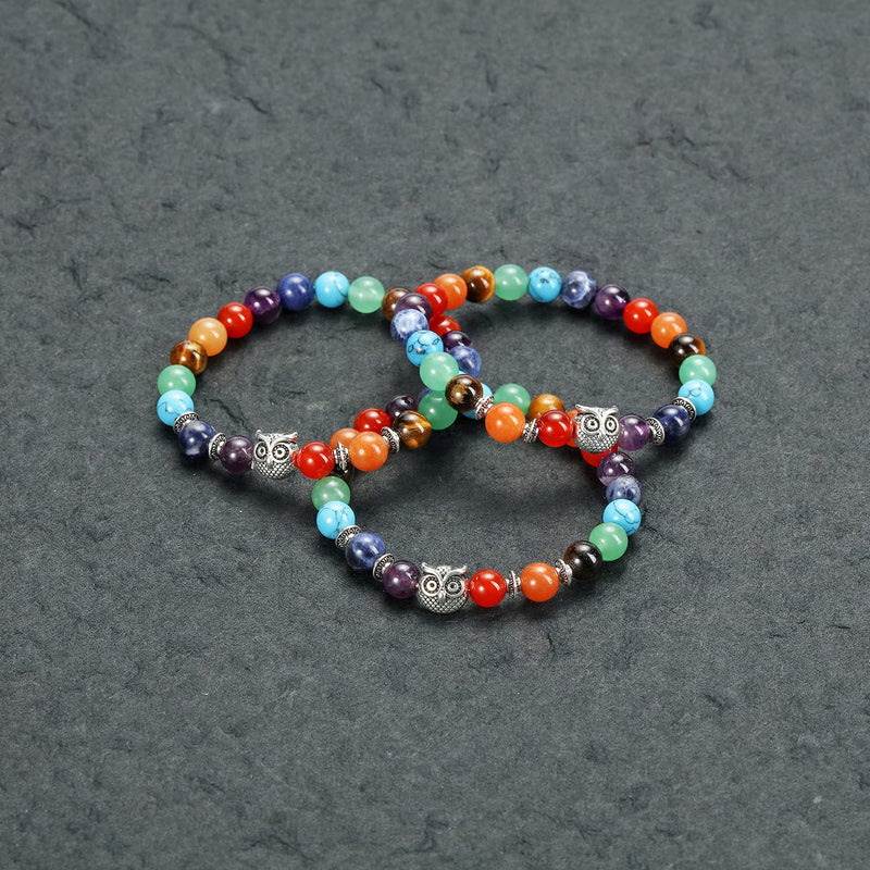 JOVIVI 7 Chakra Healing Crystal Bracelet Women Natural Rainbow Gemstones Yoga Reiki Chakras Stone Anxiety Aromatherapy Worry Beads Owl Lucky Bracelet Men Jewellery Protection Gifts 7 Chakra Beads - NewNest Australia