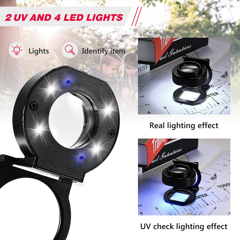 25X Loupe Magnifier with 6 Light, USB Rechargeable Three-Folding Desktop Portable Metal Eye Loupe Scale Sewing Magnifing Glass for Textile Optical Jewelry Tool Coins Currency - NewNest Australia
