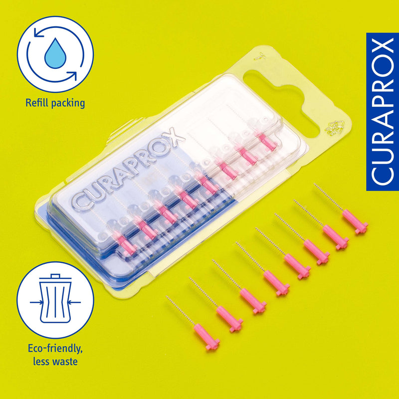 Curaprox interdental brushes CPS 08 prime, refill, 8 pieces, pink, 0.8 mm diameter, 3.2 mm effectiveness, refill pack, without holder - NewNest Australia