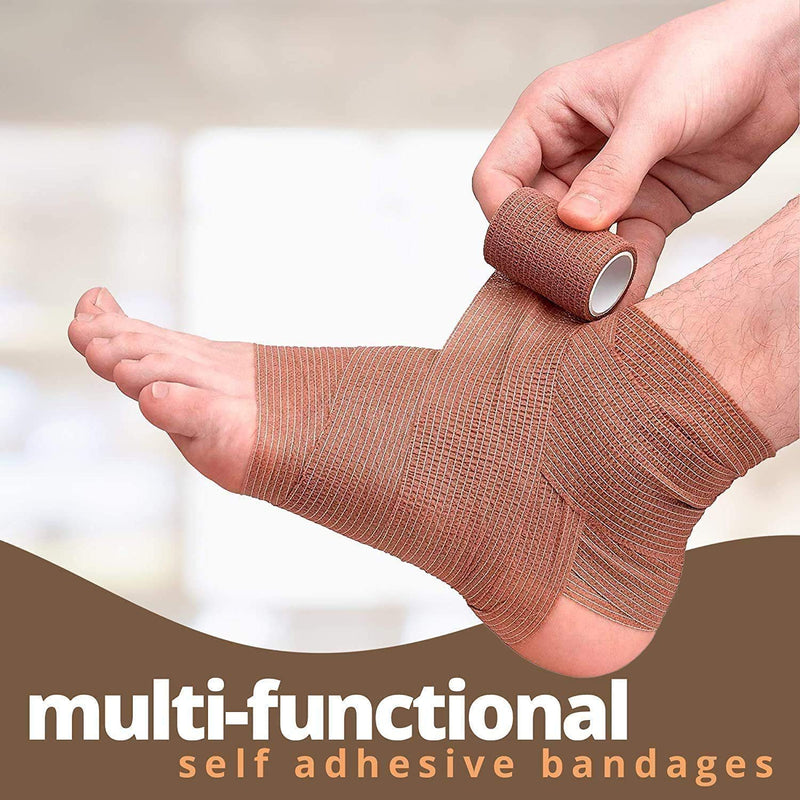 Self Adhesive Cohesive Tape - 2 Inch X 4 Feet, 12 Pack (Medium Brown) Self Adhesive Bandage Rolls And Sports Bandage For Ankle, Wrist, Knee Sprains And Swelling - NewNest Australia