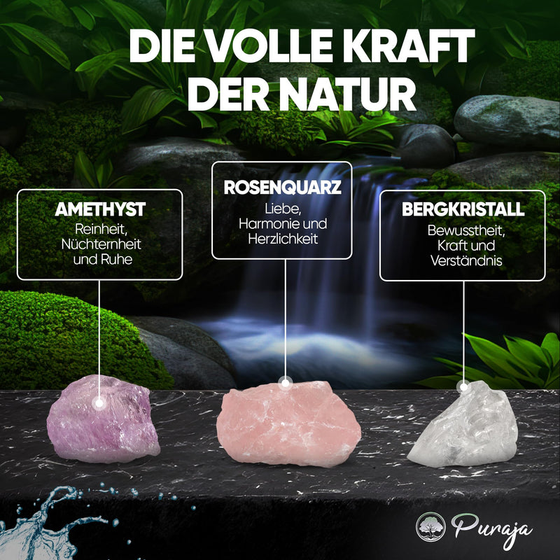 PURAJA gemstone water basic set for water revitalization | Premium Crystals | Natural stone base mix: rose quartz, amethyst, rock crystal 250 g (pack of 1) - NewNest Australia