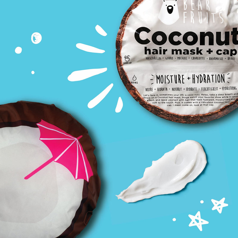 Bear Fruits Coconut Hair Mask & Reusable Hair Cap, Cruelty-free and Vegan Deep Conditioning Hair Treatment, Moisturizes and Hydrates, Gift For Her, Shower Cap, Hair Mask For Dry Damaged Hair, 20ml - NewNest Australia