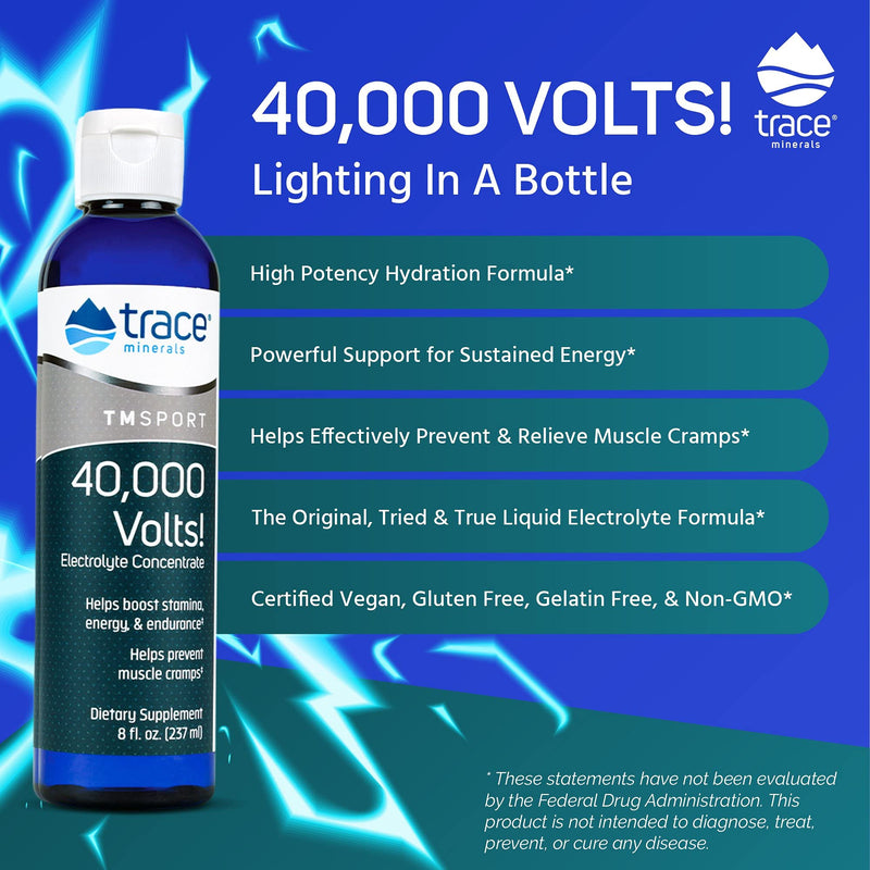 Trace Minerals – 40,000 Volts! (8oz) | Liquid Electrolyte Concentrate Drops | Relief of Dehydration, Leg & Muscle Cramps | Energy Support with Magnesium, Potassium, Sulfate, Boron & Trace Minerals 8 Fl Oz (Pack of 1) - NewNest Australia