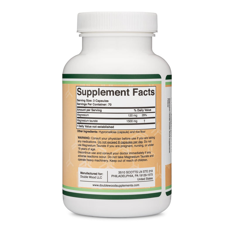 Magnesium Taurate Supplement for Sleep, Calming, and Cardiovascular Support (1,500mg per Serving, 210 Vegan Capsules) Manufactured in USA, by Double Wood Supplements - NewNest Australia