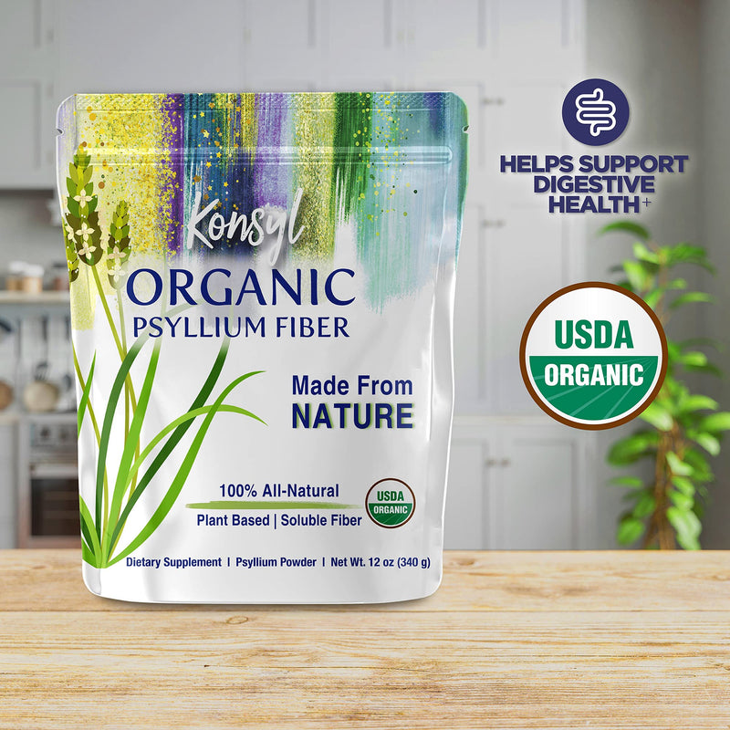 Konsyl Organic Psyllium Fiber - USDA Certified Psyllium Husk Daily Fiber Supplement Powder - All Natural Soluble Fiber, Gluten-Free & Sugar-Free - Perfect for Keto & Baking - 1 Pack - 340g Gusset Bag - NewNest Australia