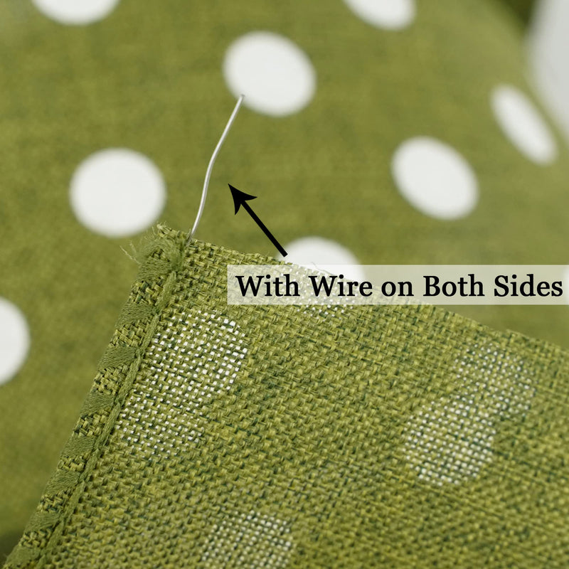 HUIHUANG Polka Dot Burlap Ribbon Wired Edge Ribbon 2.5 Inch X 10 Yards Sage Green and White Polka Dot Wreath Ribbon for Big Bows Spring Summer Wreaths Swags Garland Decoration Gift Wrapping - NewNest Australia