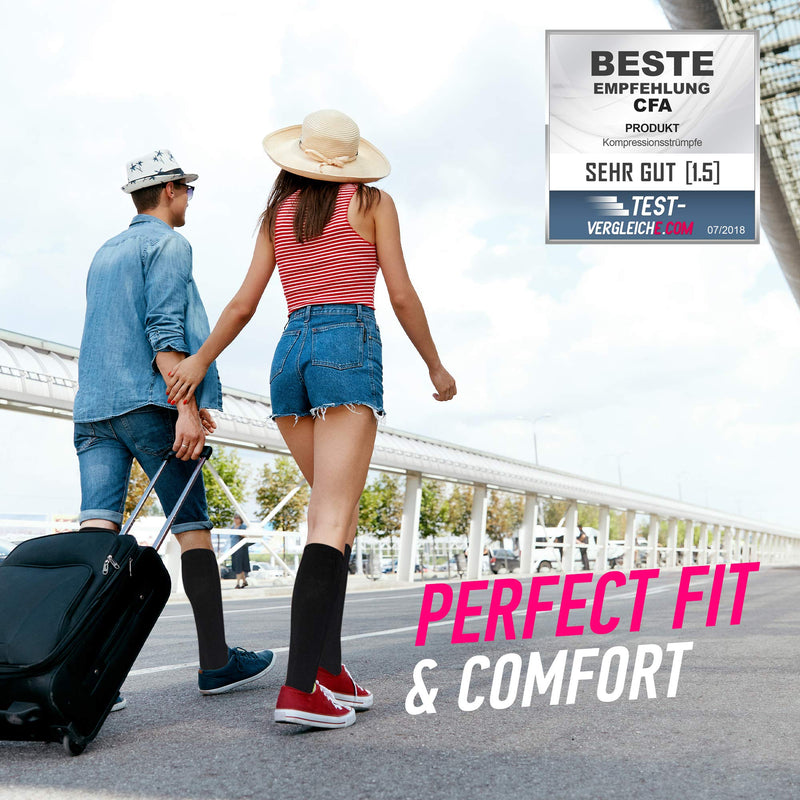 High quality compression socks for men and women, ankle protection and metatarsal support, flat lace seams, for running, sports, recovery, blood circulation, flight, Made in EU M All Black - NewNest Australia